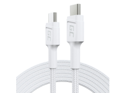 Καλώδιο Λευκό USB-C Τύπος C 2m Green Cell PowerStream, mε γρήγορη φόρτιση, Power Delivery 60W, Ultra Charge, Quick Charge 3.0