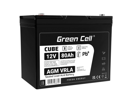 Green Cell ® AGM 12V 80Ah μπαταρία VRLA μπαταρία μολύβδου Unbemann fish cutter boat scooter σκούτερ γκαζόν τρακτέρ χλοοκοπτικό